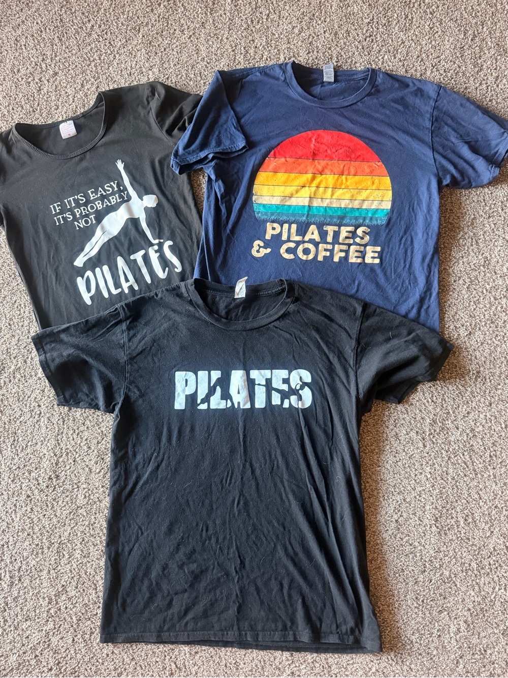 Pilates Graphic Tee Trio - Black, Navy & Charcoal